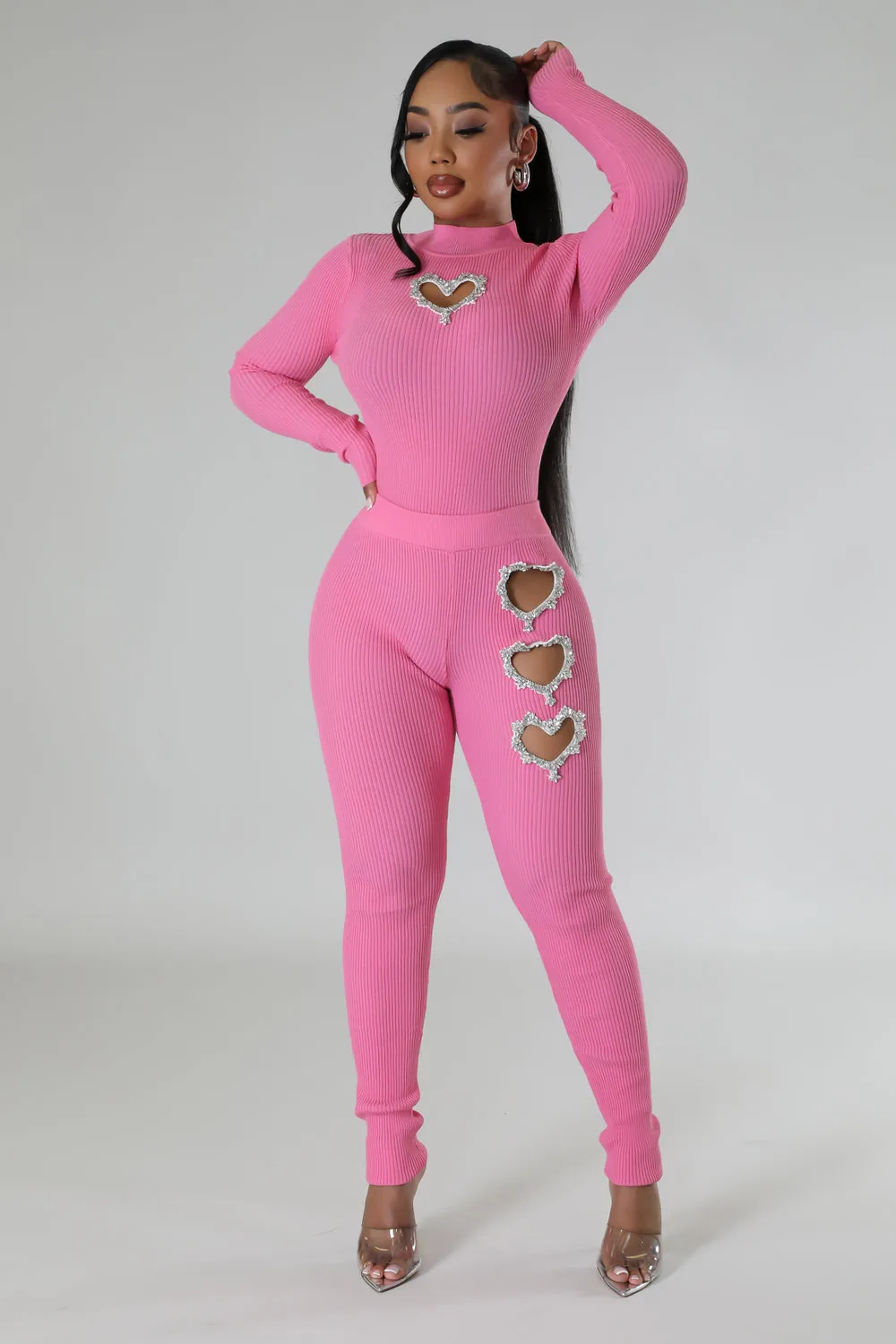 Rhinestone Heart Leggings Set