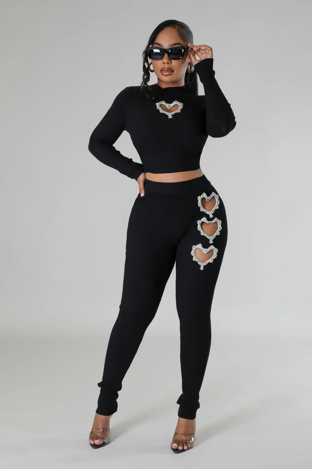 Rhinestone Heart Leggings Set