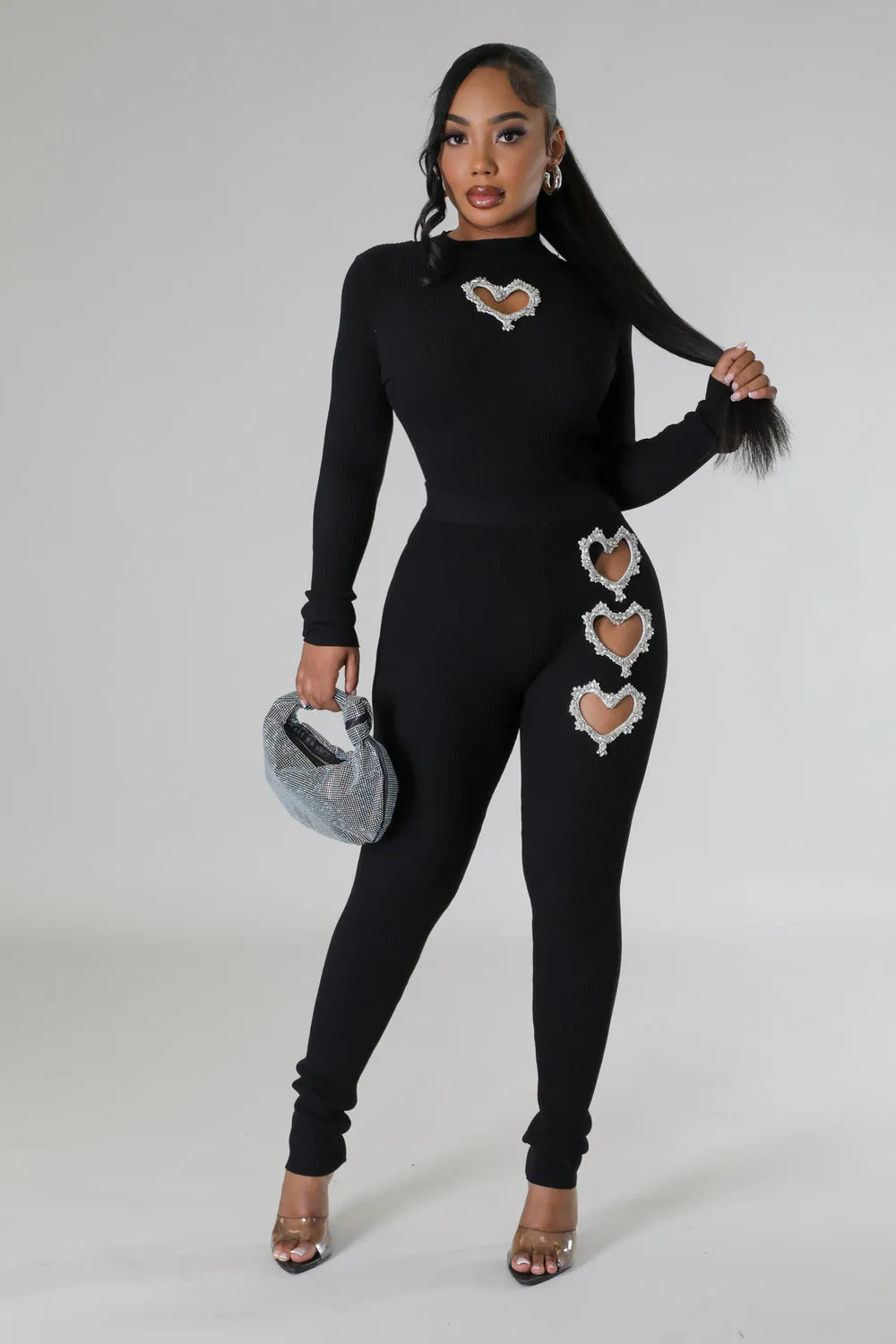 Rhinestone Heart Leggings Set