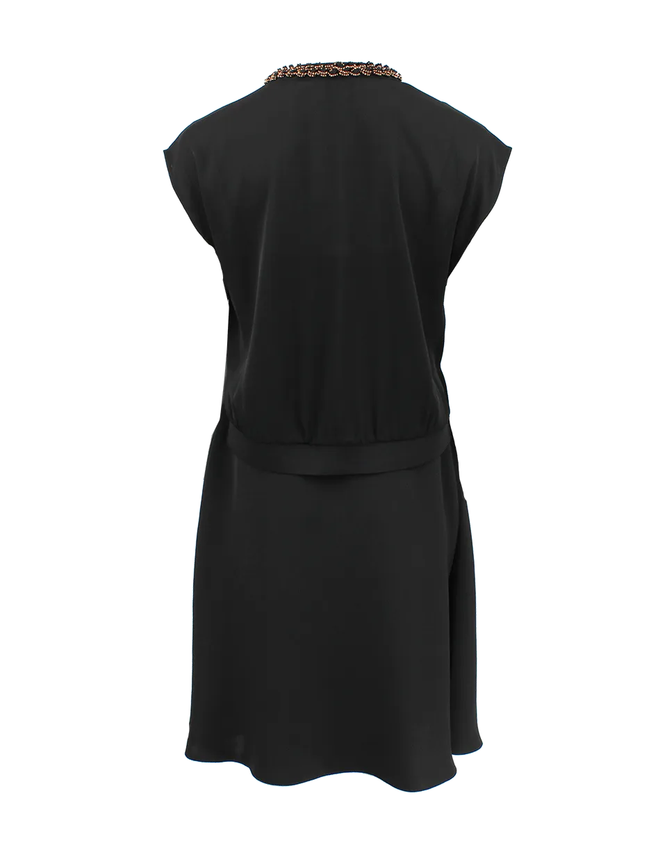 Rib Trim Silk Layer Dress