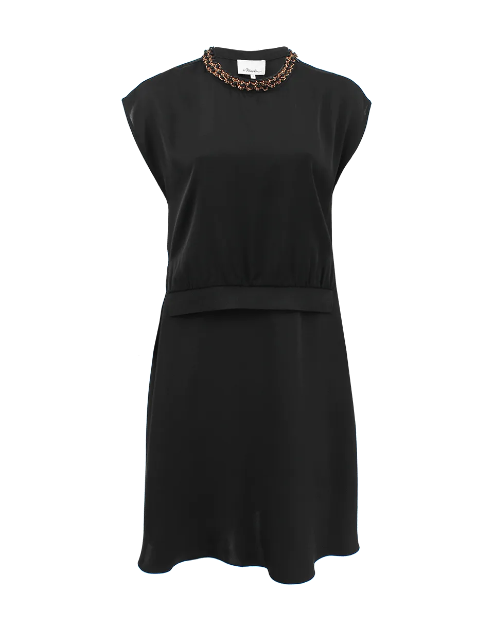 Rib Trim Silk Layer Dress