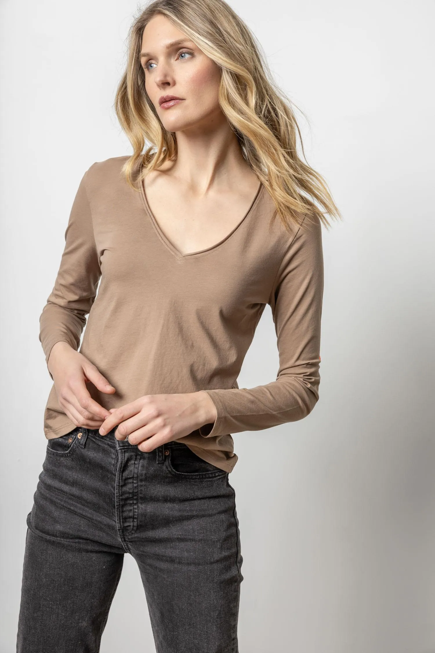 Rolled Edge V Neck Top by Lilla P