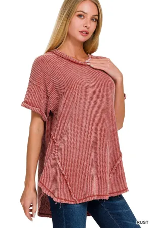 RUST WASHED WAFFLE SHORT SLEEVE TOP /STUFFOLOGY BOUTIQUE