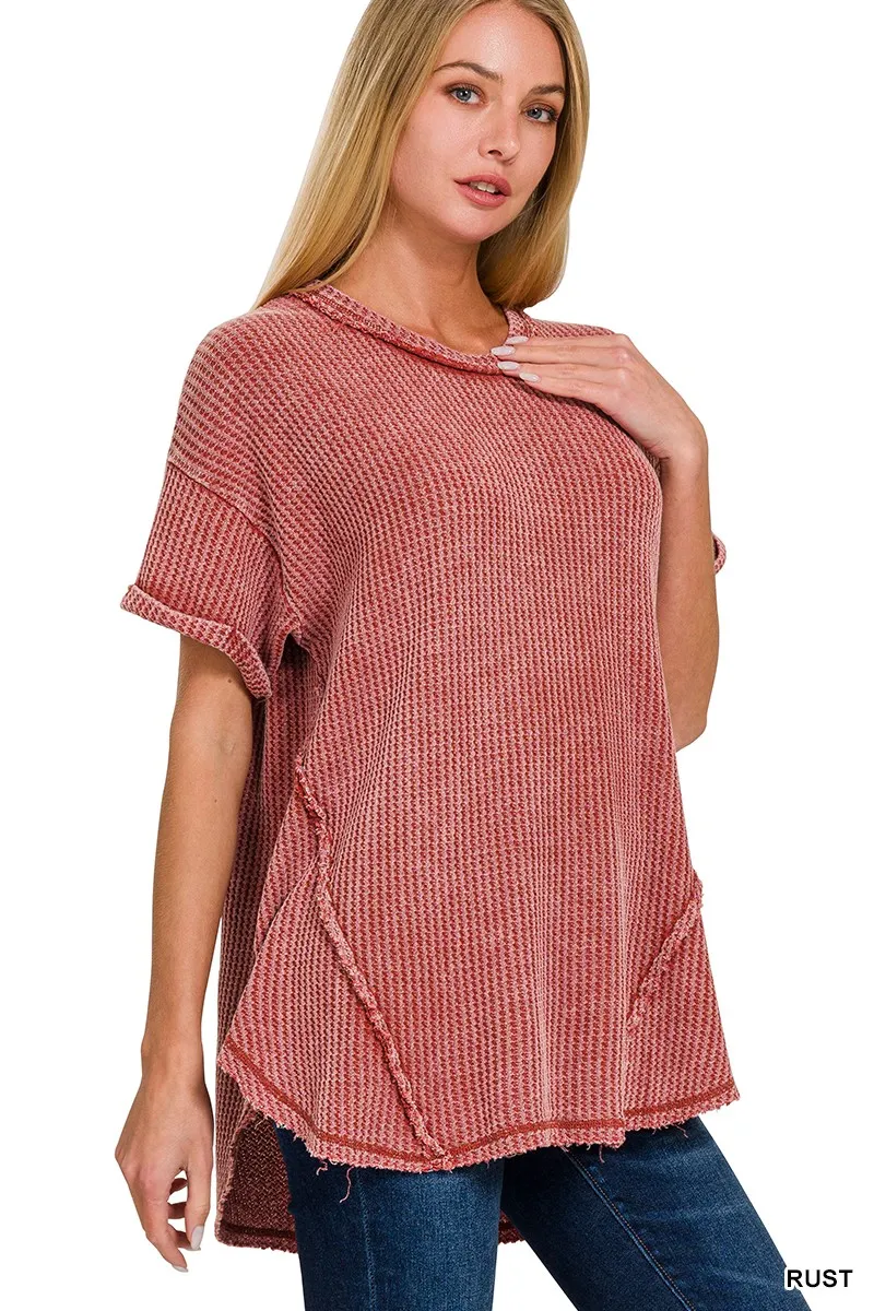 RUST WASHED WAFFLE SHORT SLEEVE TOP /STUFFOLOGY BOUTIQUE