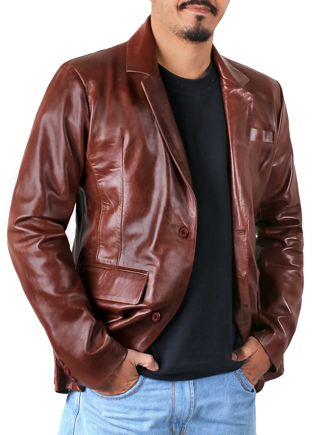 Rynith Maroon Leather Blazer