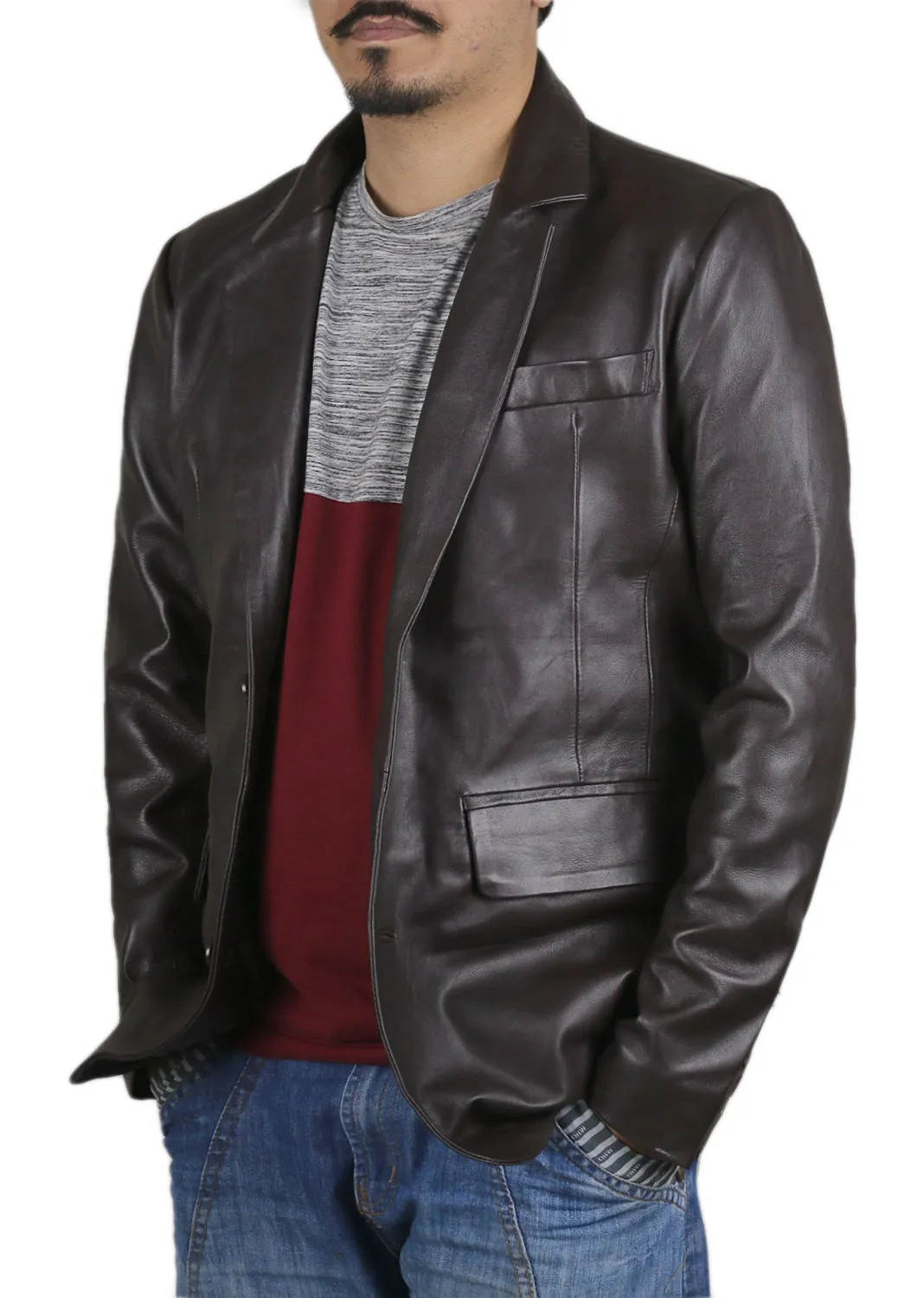 Rynith Maroon Leather Blazer