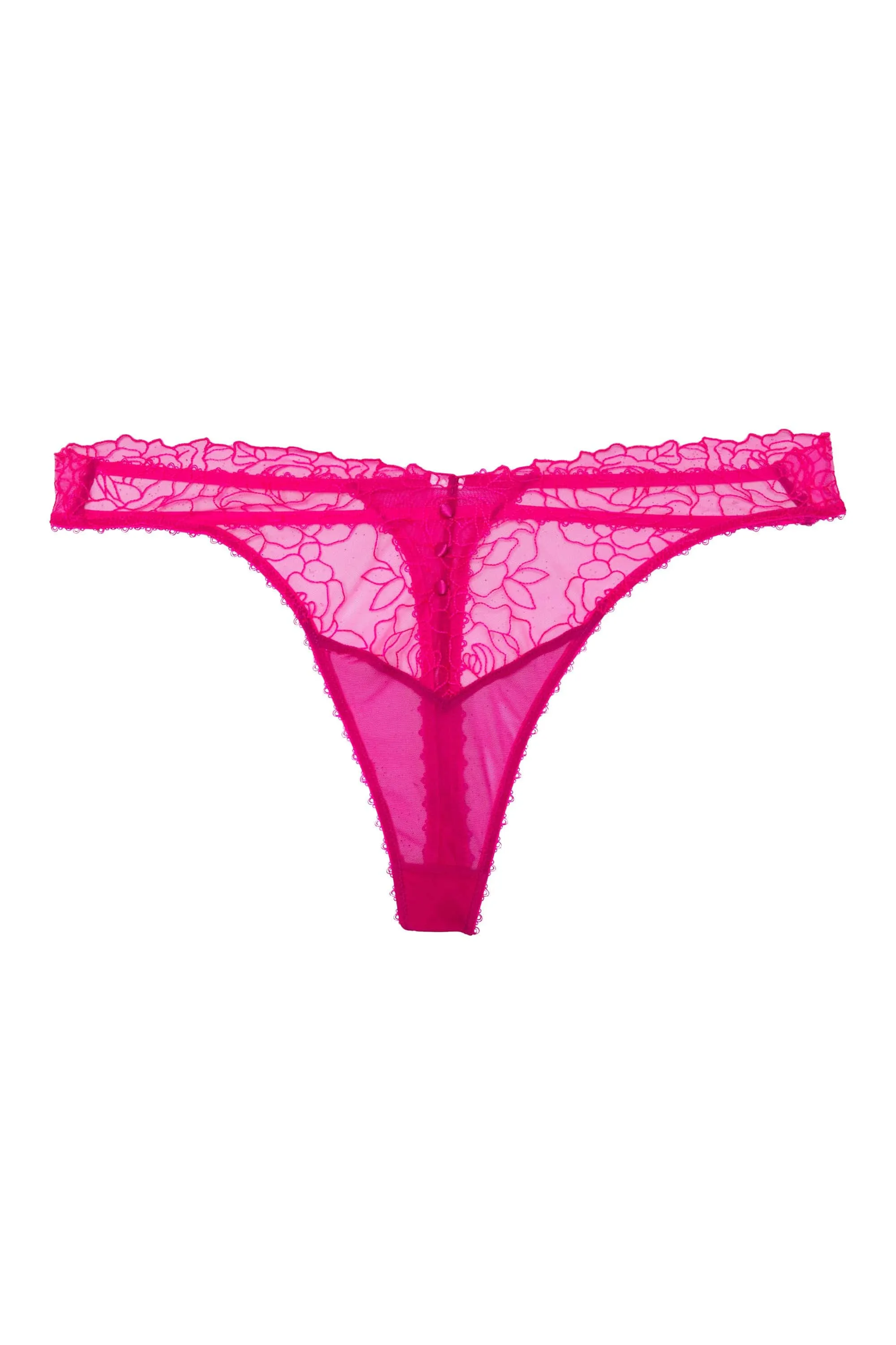 Safiya Neon Pink Rose Embroidery Thong