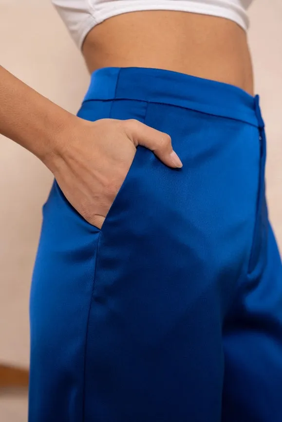 Satin Straight Cut Pants Royal Blue