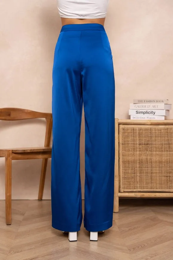 Satin Straight Cut Pants Royal Blue