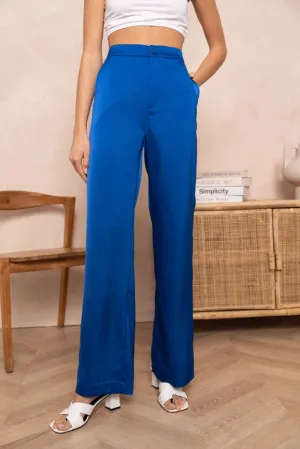 Satin Straight Cut Pants Royal Blue