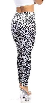 Sexy High Waist Cuff Roll Down Stretch Work Out Athletic Leggings - Snow Leopard