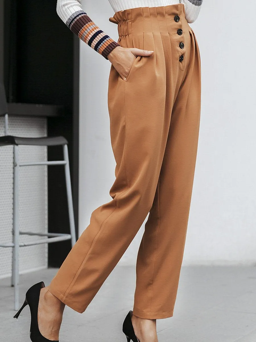 Shopping Time Ruffled High Waist Pants - Orange/Black