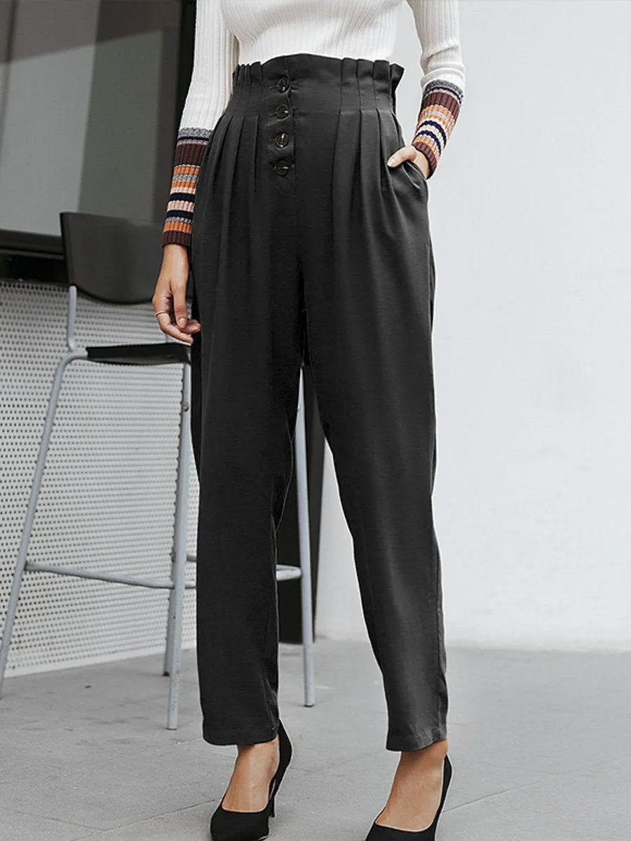 Shopping Time Ruffled High Waist Pants - Orange/Black