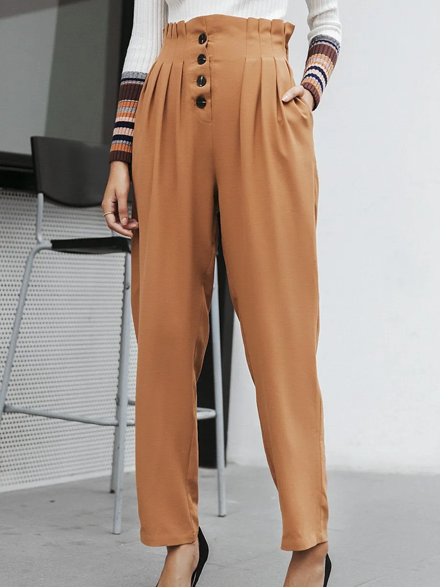Shopping Time Ruffled High Waist Pants - Orange/Black