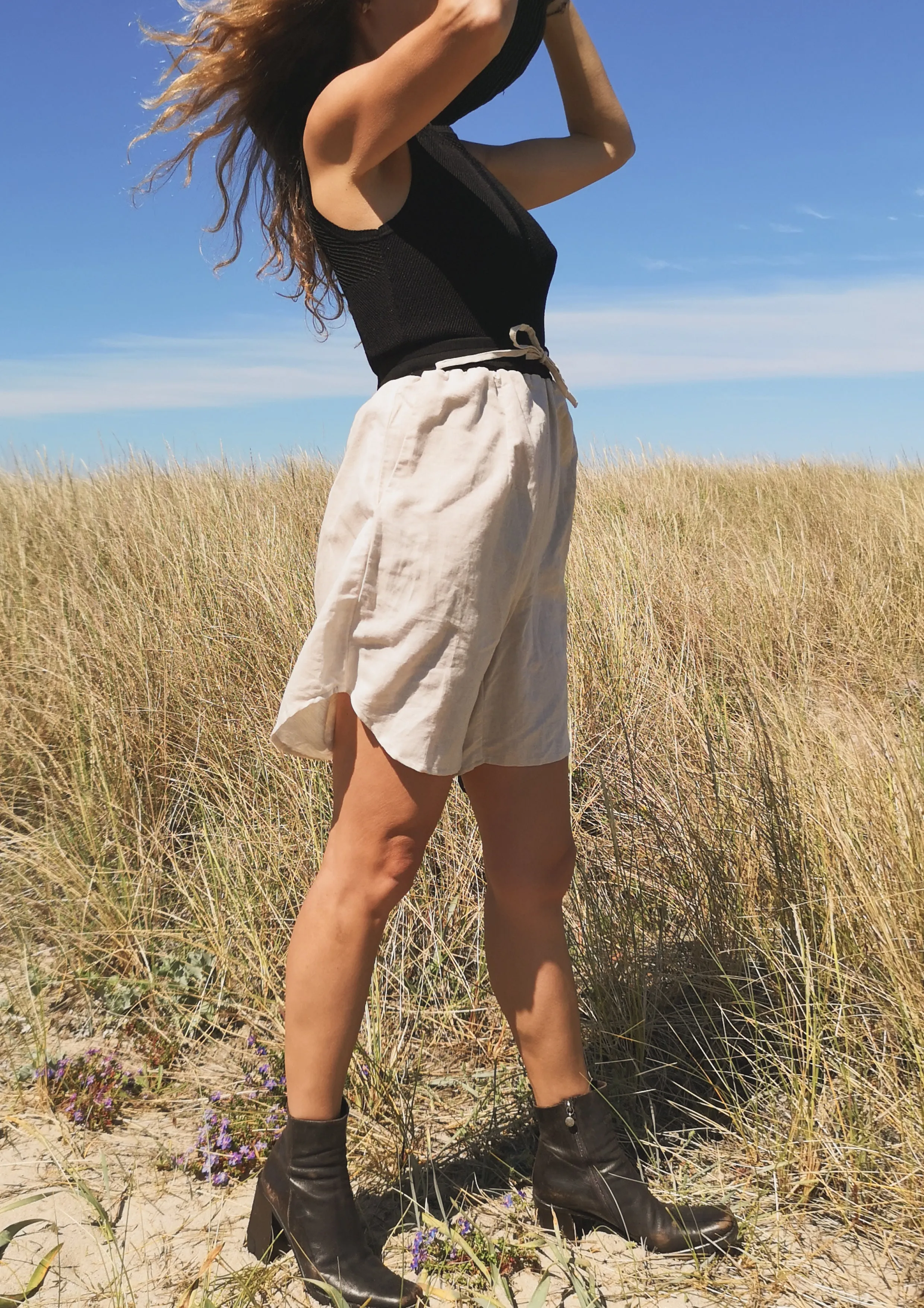 SHORTS HIGH WAIST WIDE - LINEN natural white