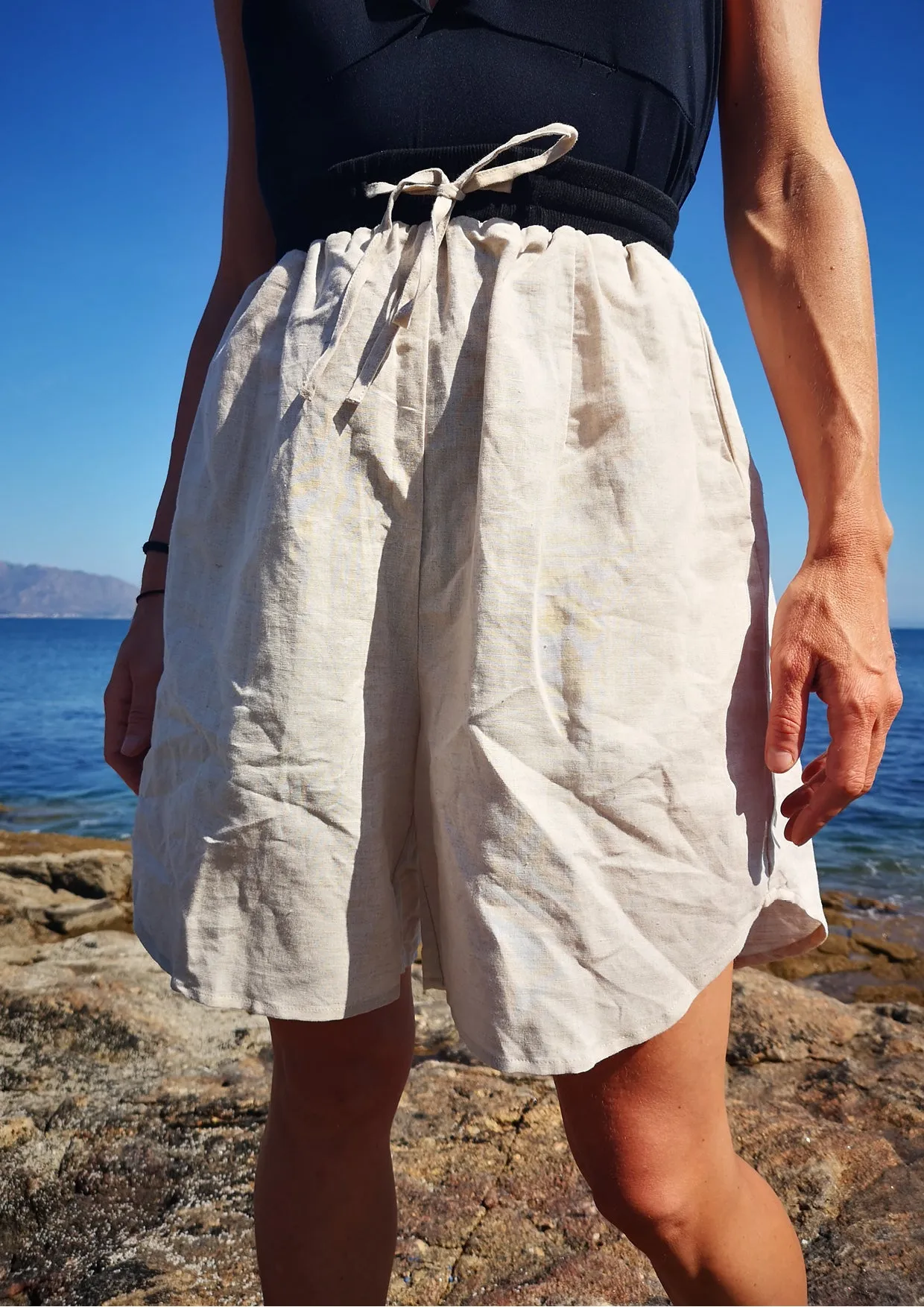 SHORTS HIGH WAIST WIDE - LINEN natural white