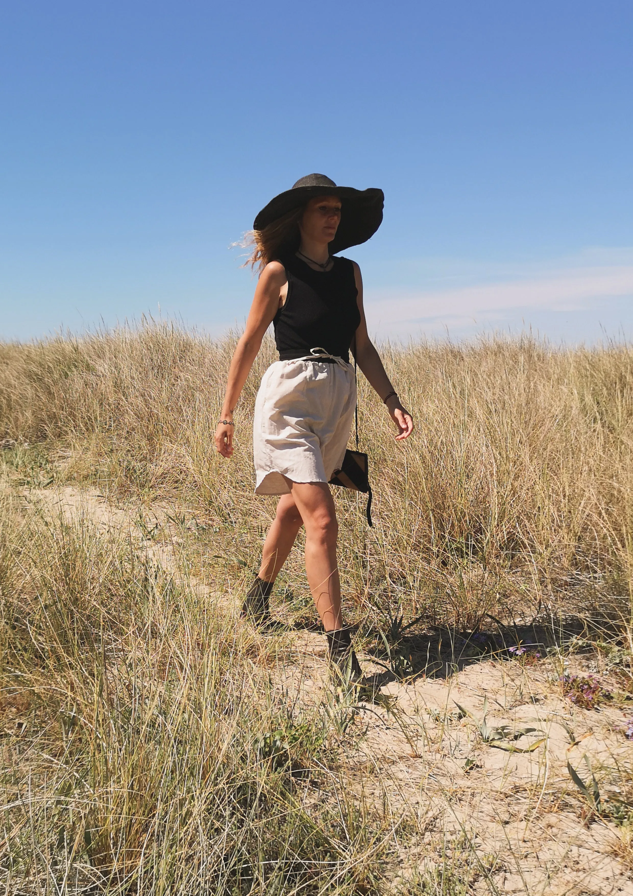 SHORTS HIGH WAIST WIDE - LINEN natural white