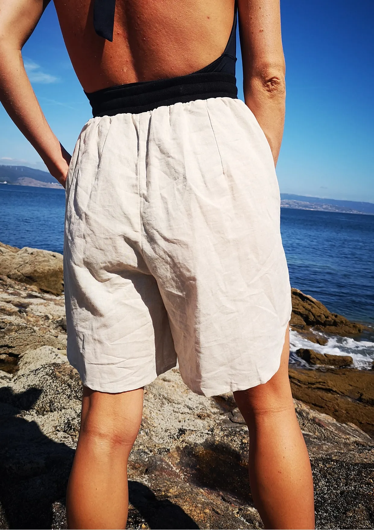 SHORTS HIGH WAIST WIDE - LINEN natural white
