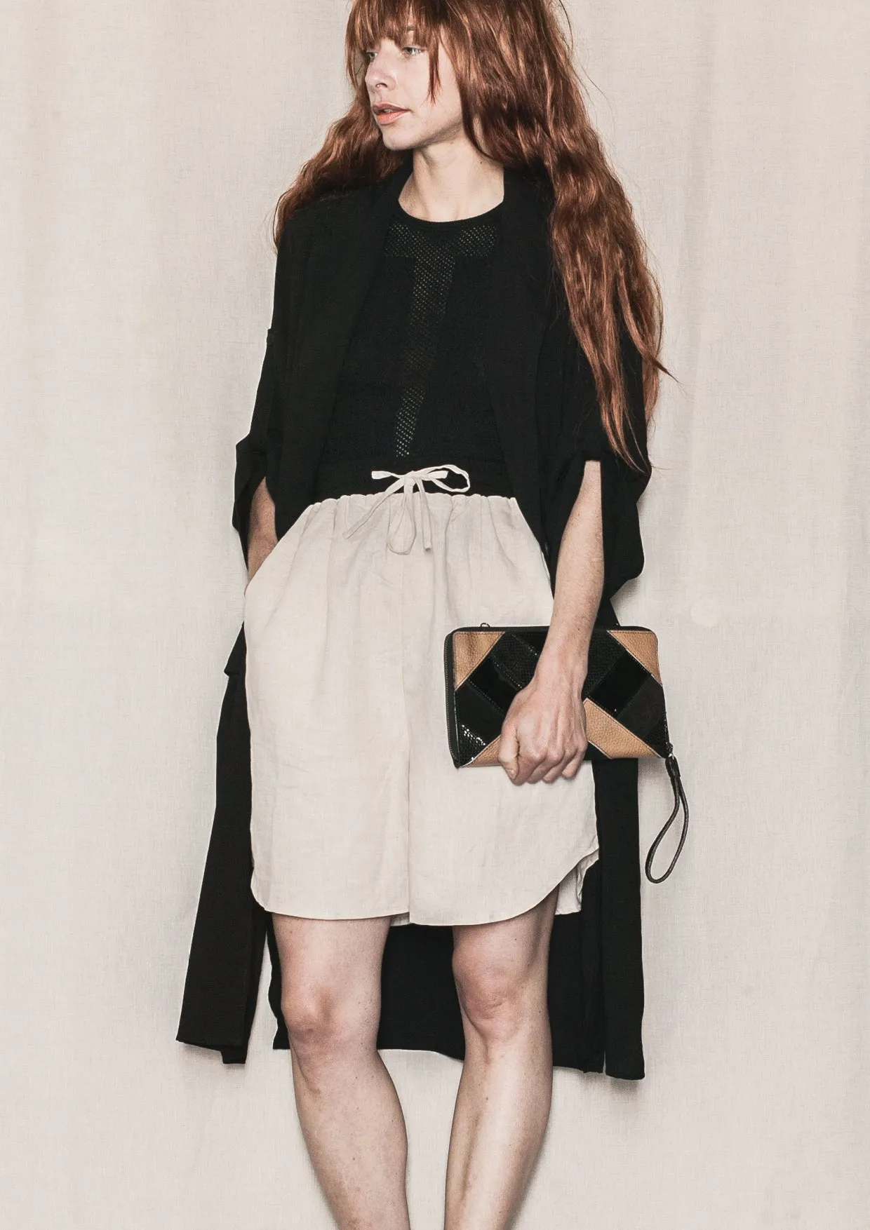 SHORTS HIGH WAIST WIDE - LINEN natural white