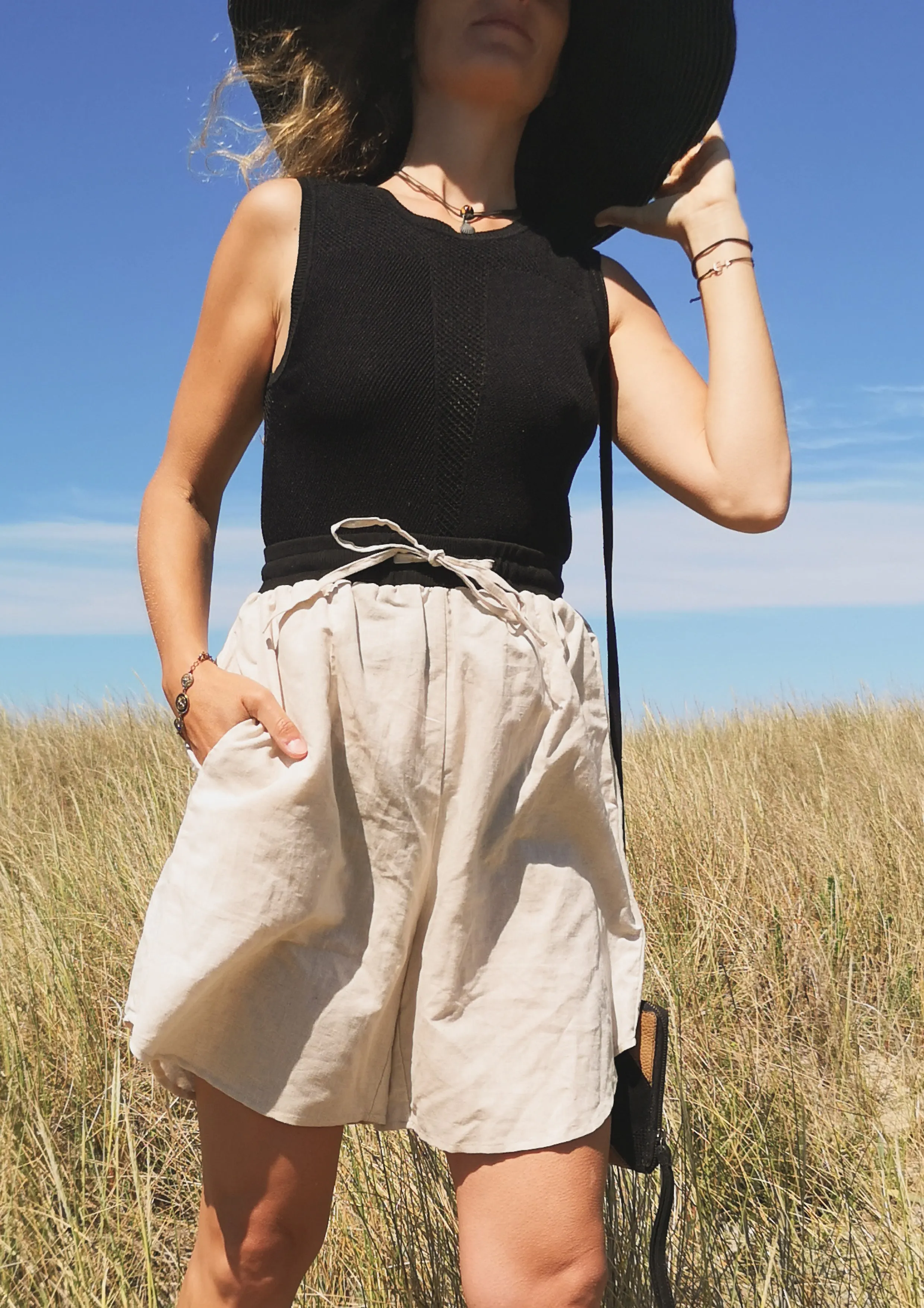 SHORTS HIGH WAIST WIDE - LINEN natural white