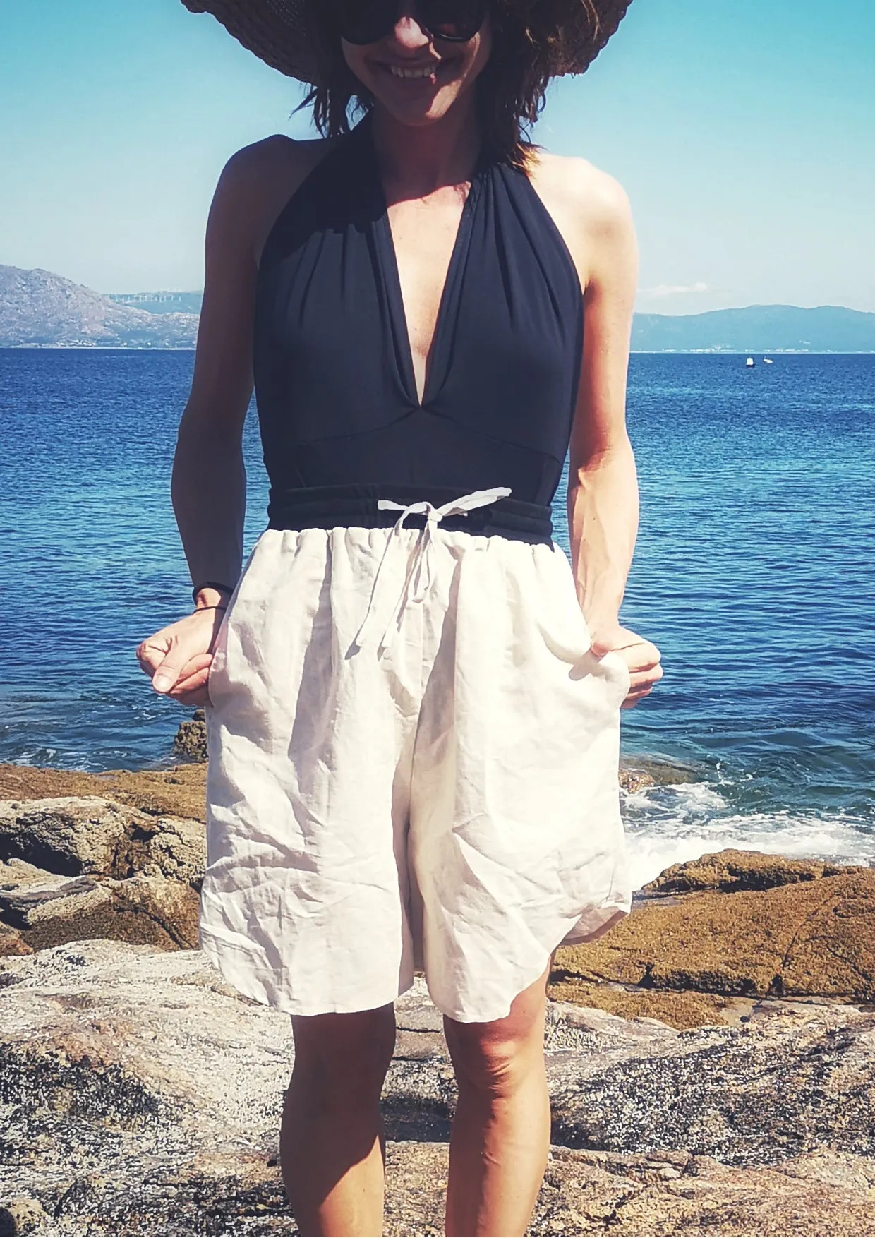 SHORTS HIGH WAIST WIDE - LINEN natural white