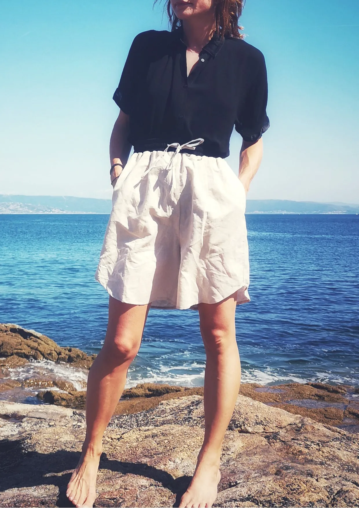SHORTS HIGH WAIST WIDE - LINEN natural white