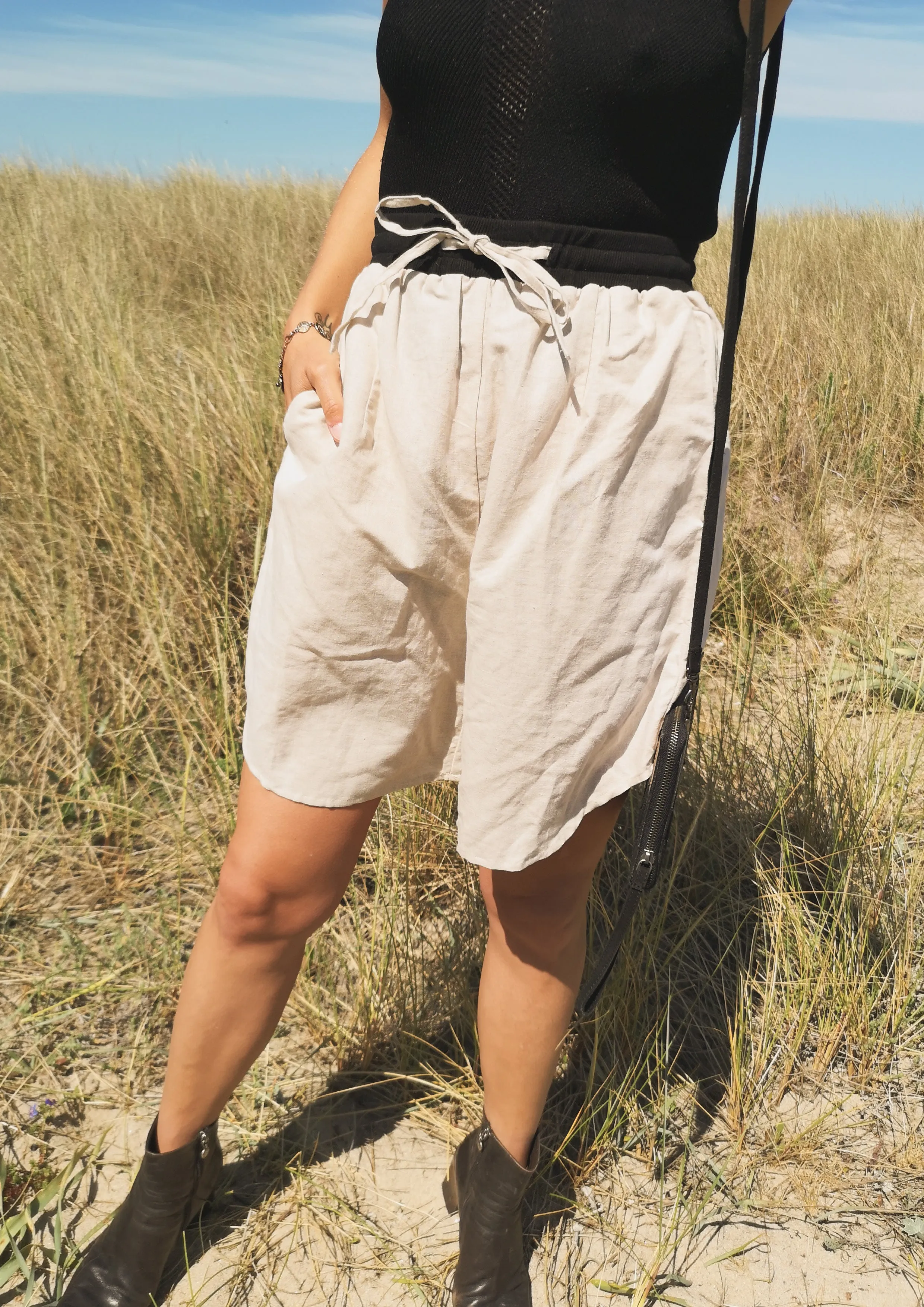 SHORTS HIGH WAIST WIDE - LINEN natural white