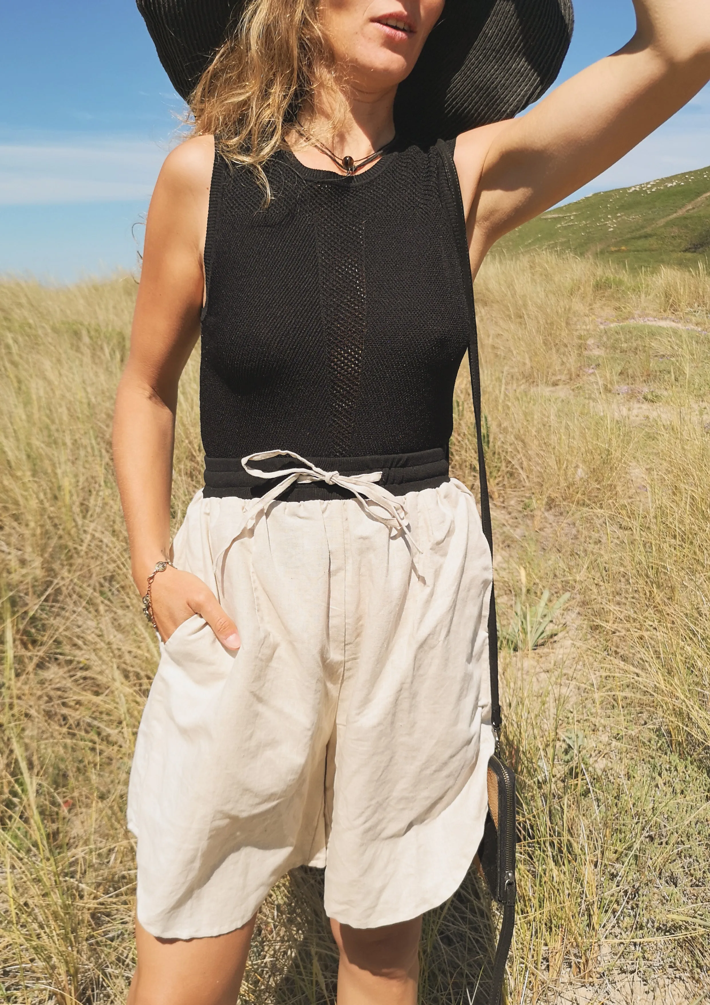SHORTS HIGH WAIST WIDE - LINEN natural white