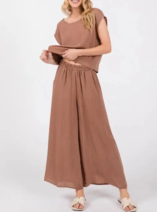 Simple Breeze Wide Leg Set With Twin Pockets (Assorted Colors)