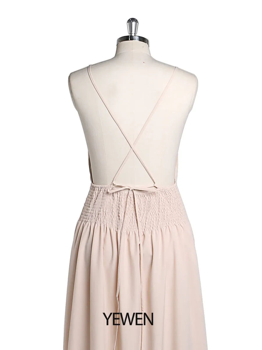 Simple V Neck Stretchy Waist Slip Dress YEWEN