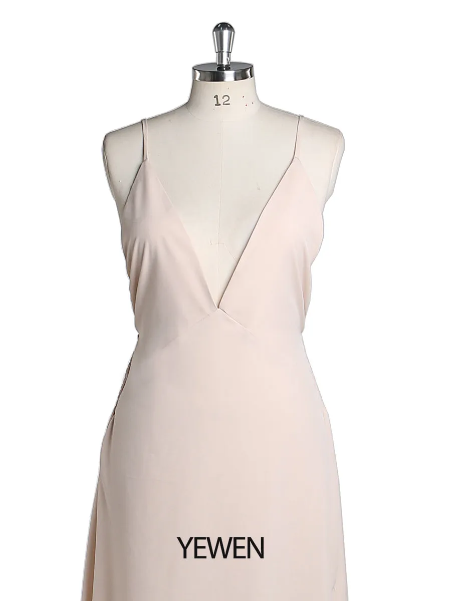 Simple V Neck Stretchy Waist Slip Dress YEWEN