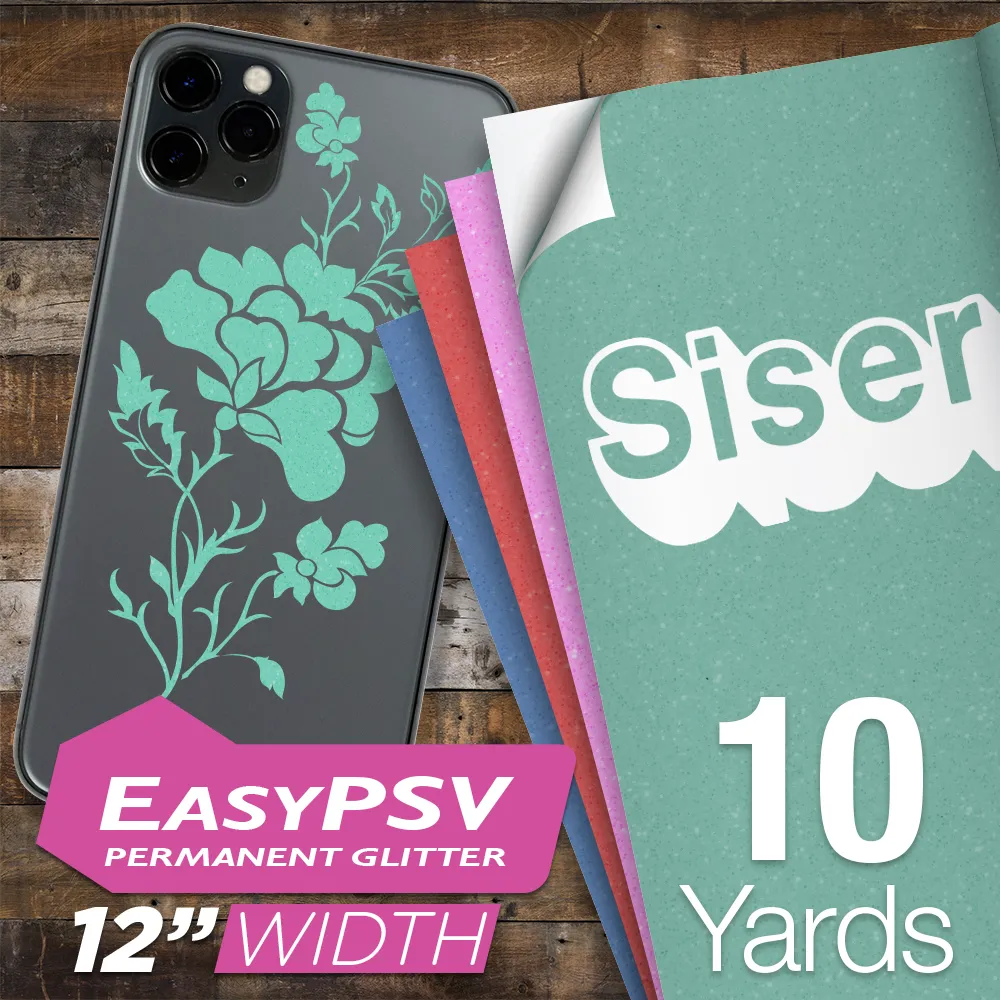 Siser EasyPSV Glitter Permanent Adhesive Sticker Vinyl - 12" x 10 Yards