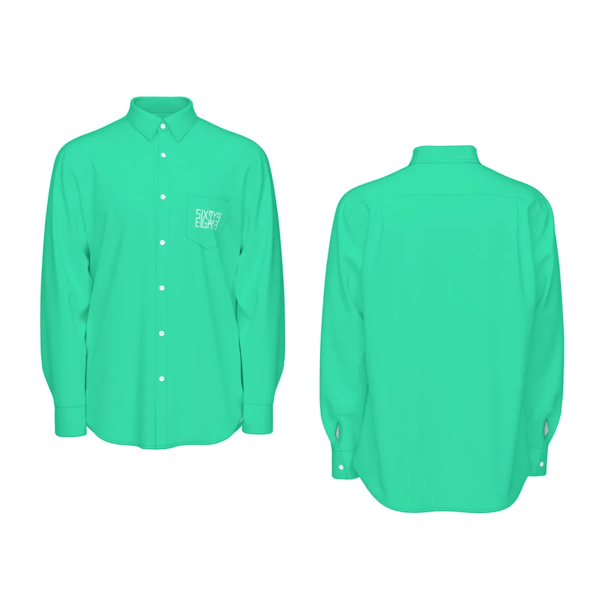 Sixty Eight 93 Logo White Sea Green Men's Cotton Long Sleeve Shirt