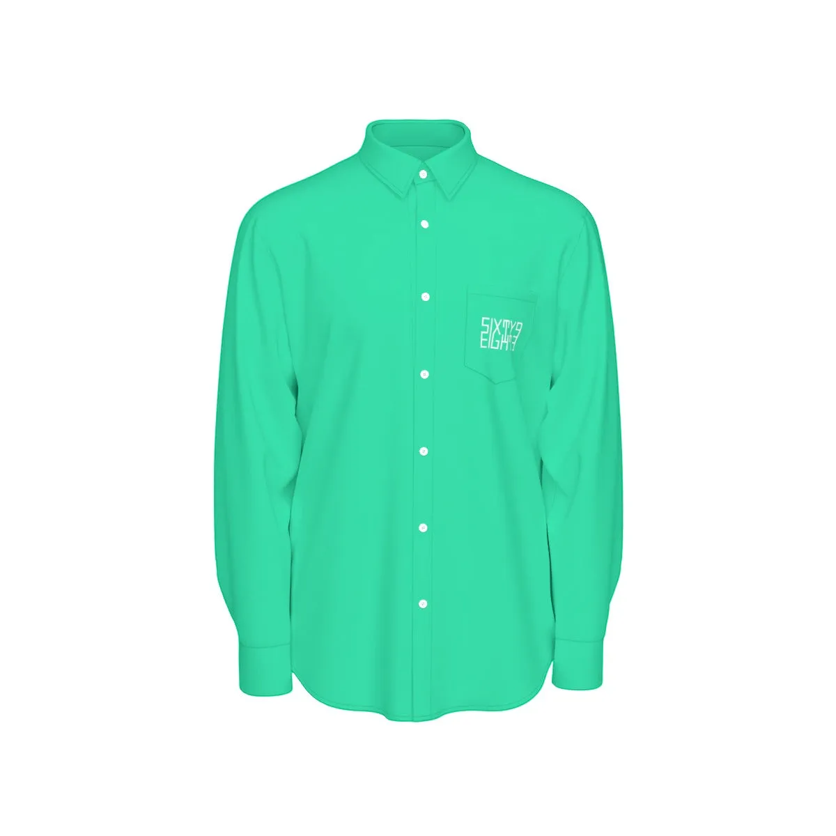 Sixty Eight 93 Logo White Sea Green Men's Cotton Long Sleeve Shirt