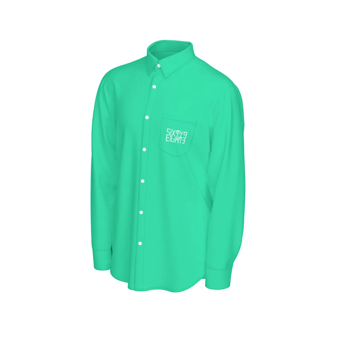 Sixty Eight 93 Logo White Sea Green Men's Cotton Long Sleeve Shirt