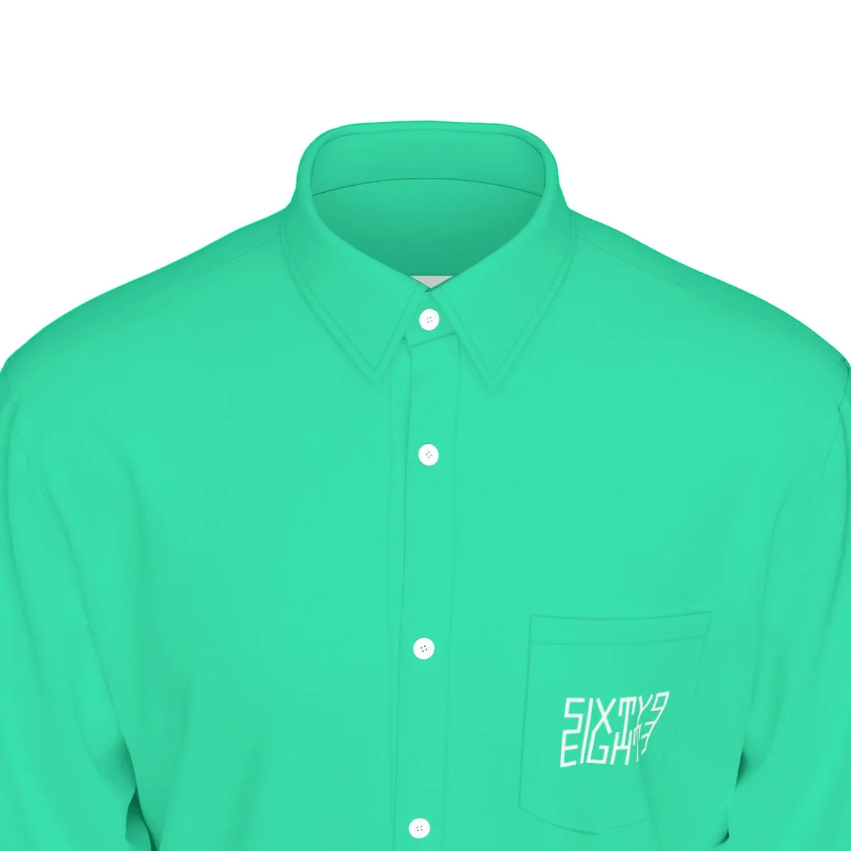 Sixty Eight 93 Logo White Sea Green Men's Cotton Long Sleeve Shirt