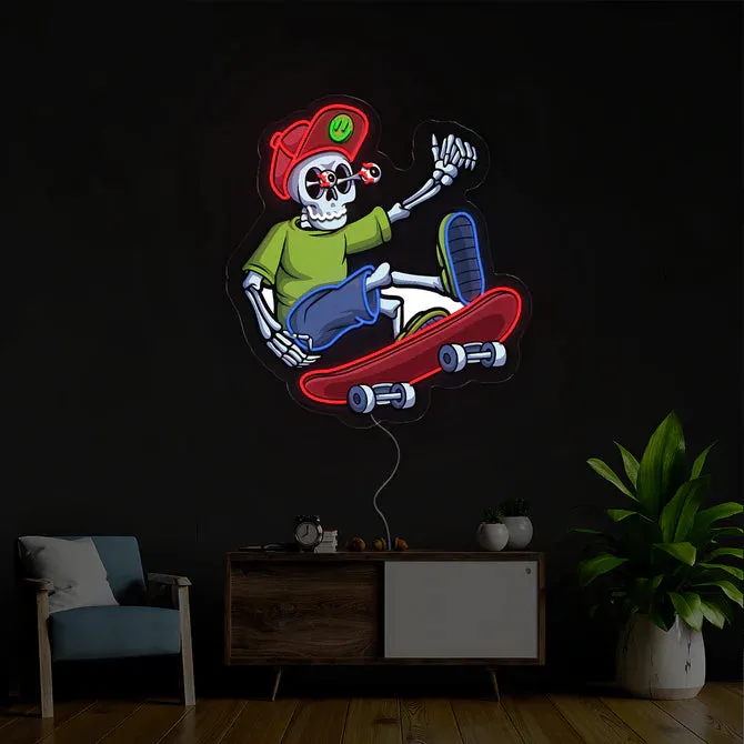 Skateboarding Skeleton Neon Sign – Edgy Urban Design with Vibrant Colors for Bold Spaces