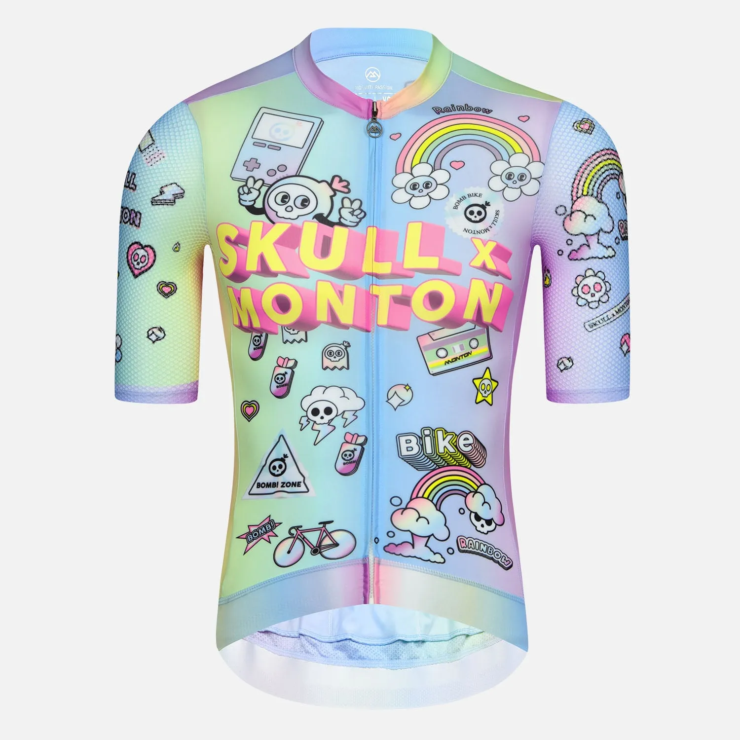Skull Monton Cycling Jersey Mens Rainbow Cartoon Neon