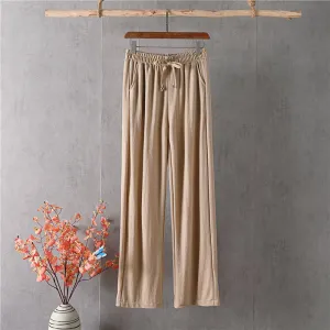 Slim Look Long Pants Loose Elegant High Waist Ice Silk Drape Straight Floor Length Wide Leg Women Pants