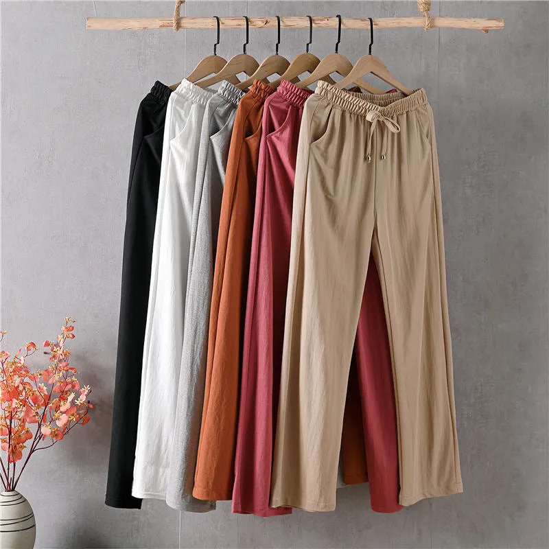 Slim Look Long Pants Loose Elegant High Waist Ice Silk Drape Straight Floor Length Wide Leg Women Pants