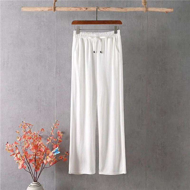 Slim Look Long Pants Loose Elegant High Waist Ice Silk Drape Straight Floor Length Wide Leg Women Pants