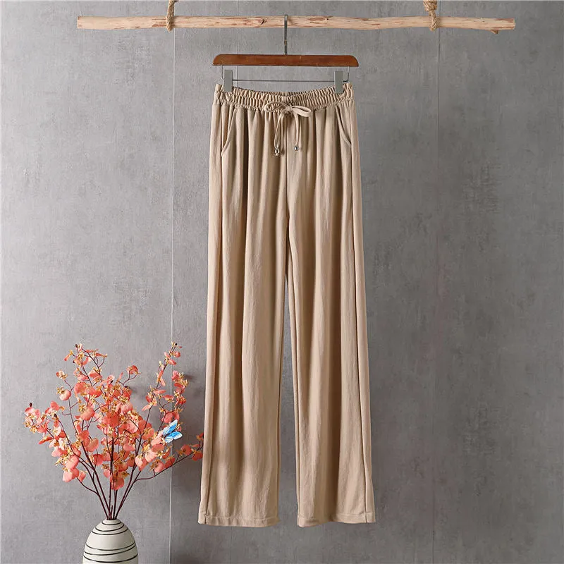 Slim Look Long Pants Loose Elegant High Waist Ice Silk Drape Straight Floor Length Wide Leg Women Pants