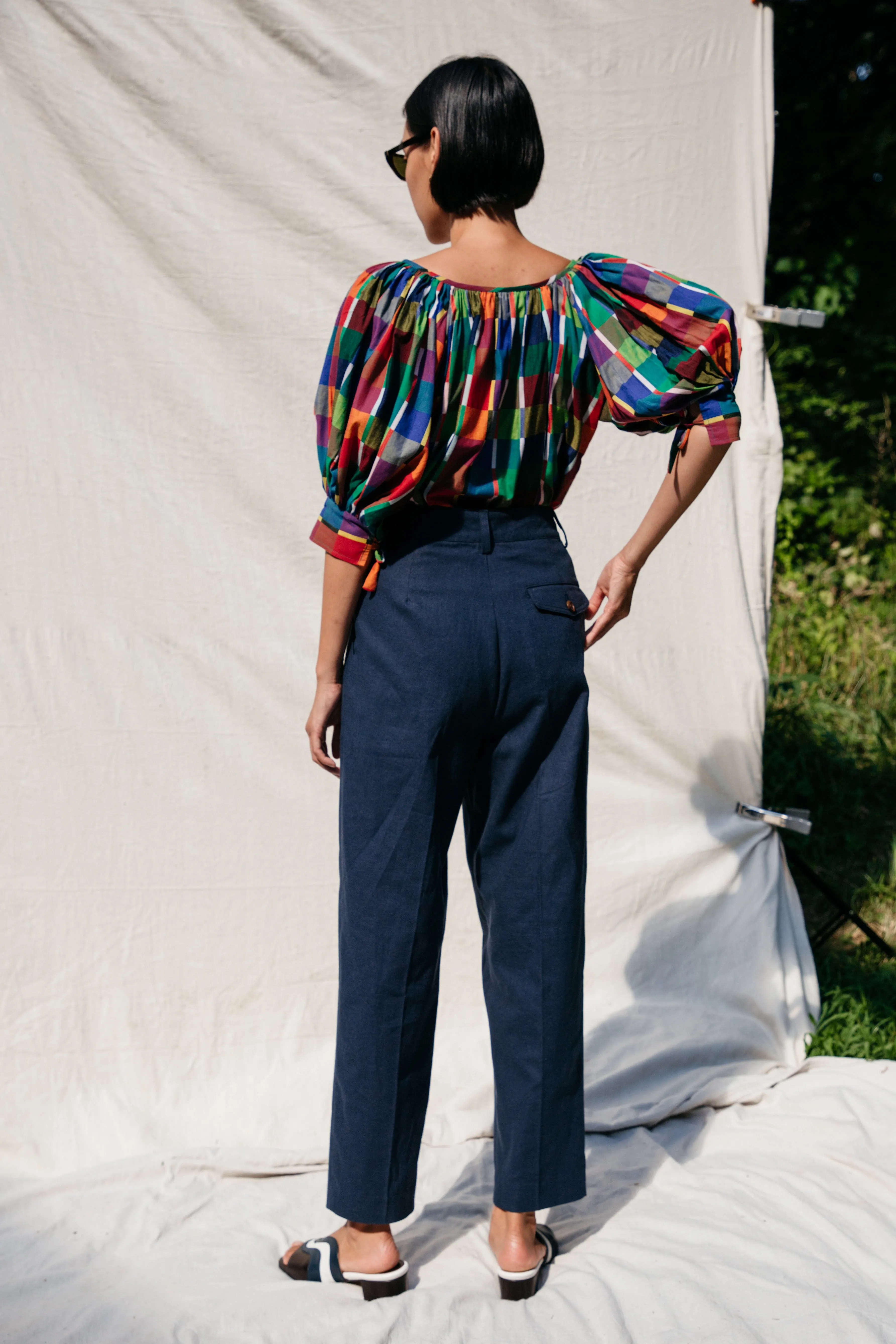 Sol Pleated Trouser - Navy Cotton Linen