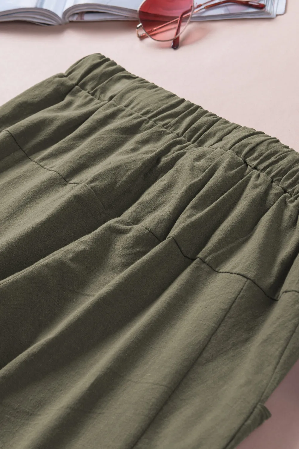 Solid Drawstring High Waist Pants with Side Pockets