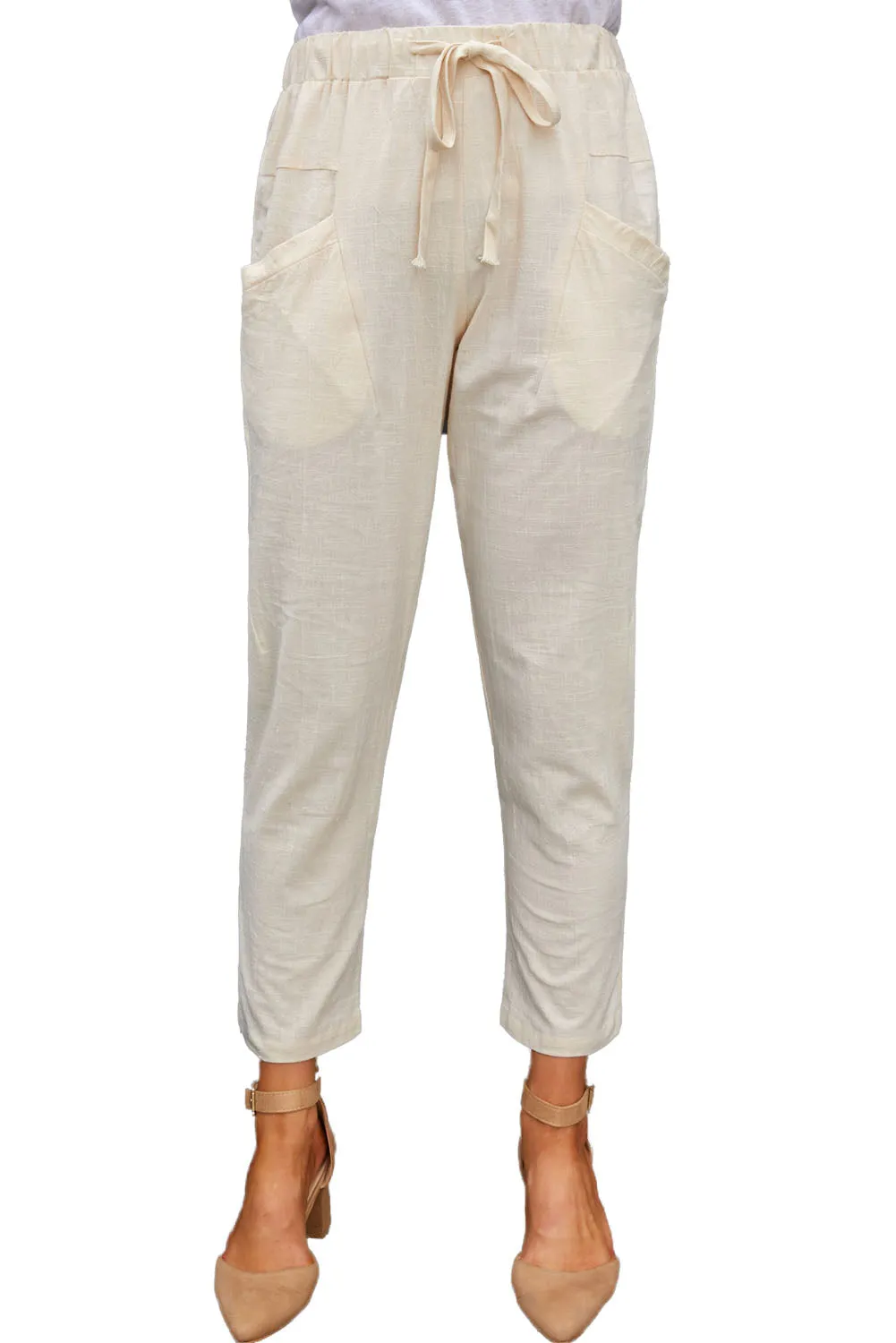Solid Drawstring High Waist Pants with Side Pockets