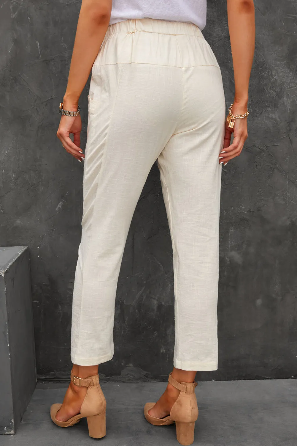 Solid Drawstring High Waist Pants with Side Pockets