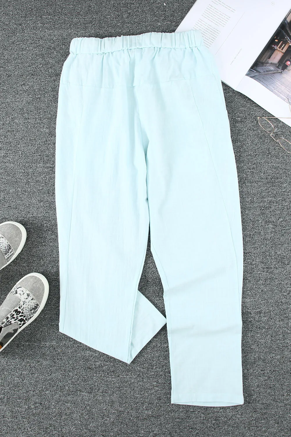Solid Drawstring High Waist Pants with Side Pockets