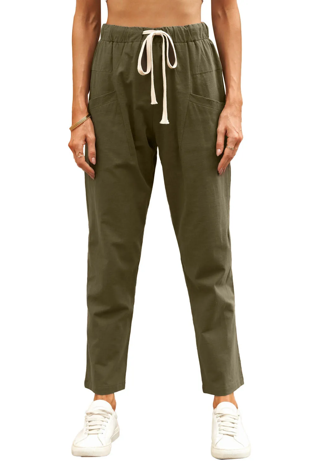 Solid Drawstring High Waist Pants with Side Pockets