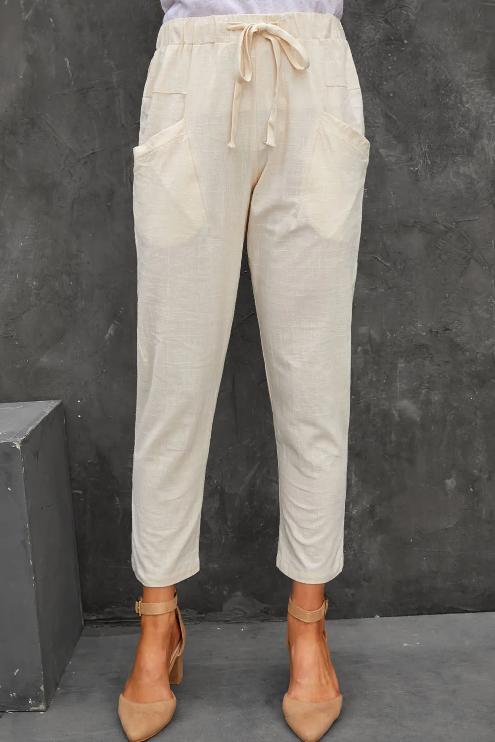 Solid Drawstring High Waist Pants with Side Pockets