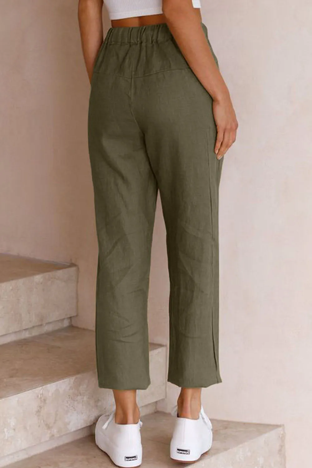 Solid Drawstring High Waist Pants with Side Pockets